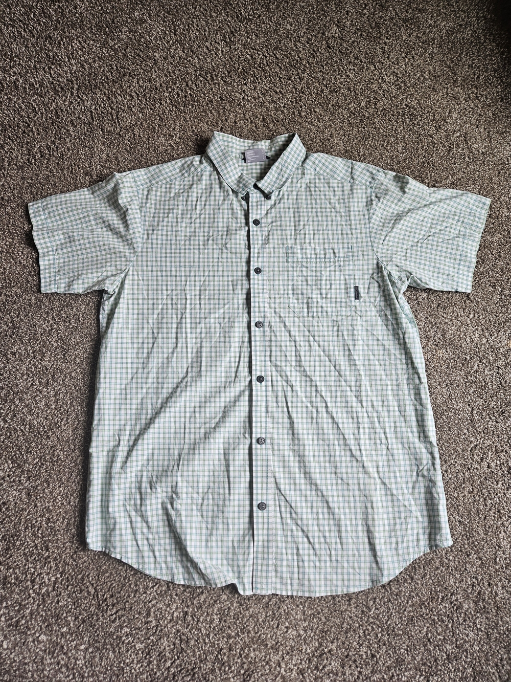 Columbia Button Shirt Short Sleeve Green Plaid Men’s Large 100% Cotton